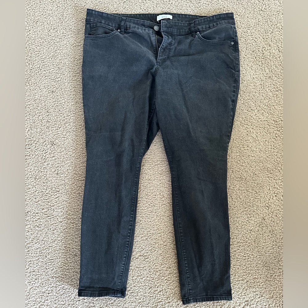 LOFT PLUS Modern Skinny Jean Stretch Denim Pant, Black Dark Gray, Size 18